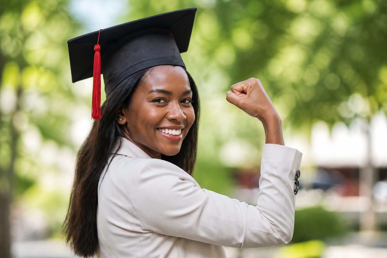 Graduate celebrating a funded university degree