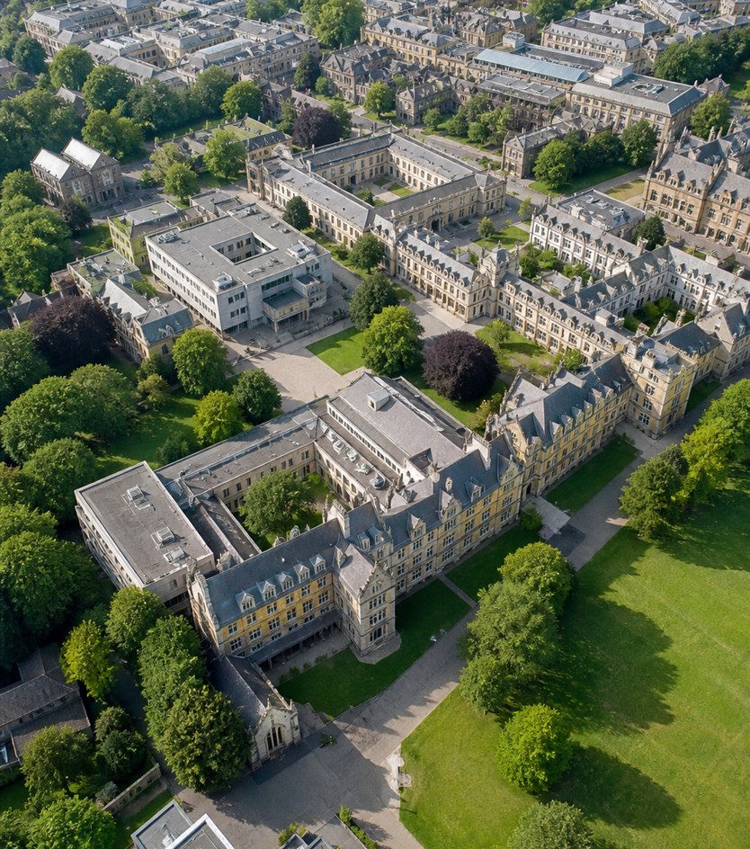Aerial drone view of a university campus