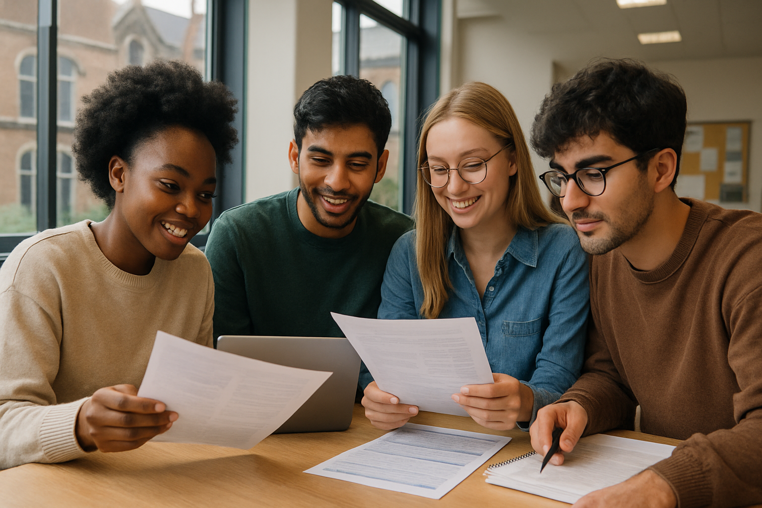 Students reviewing finance documents at a UK university