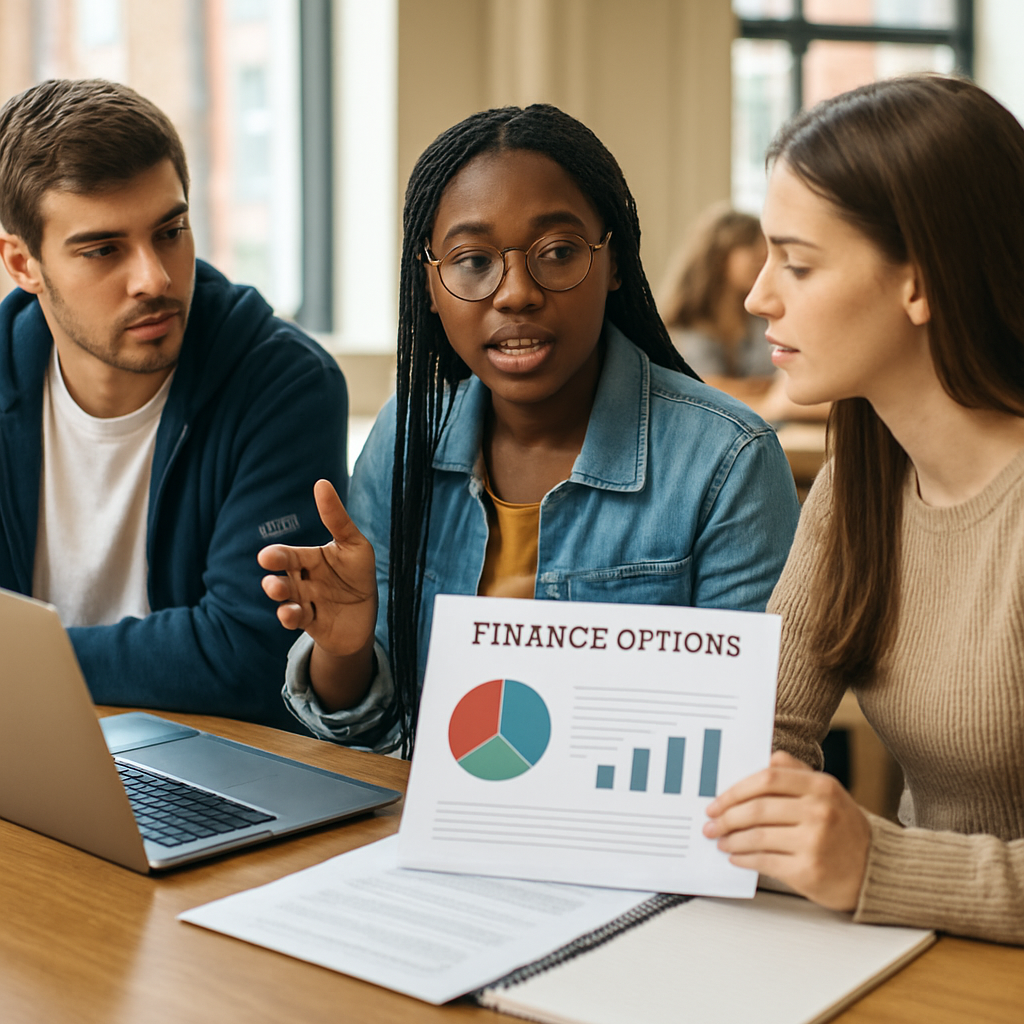 Students discussing finance options