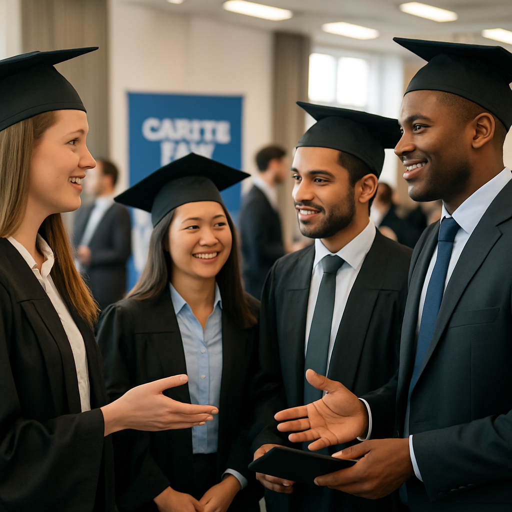 Graduates networking at a career fair