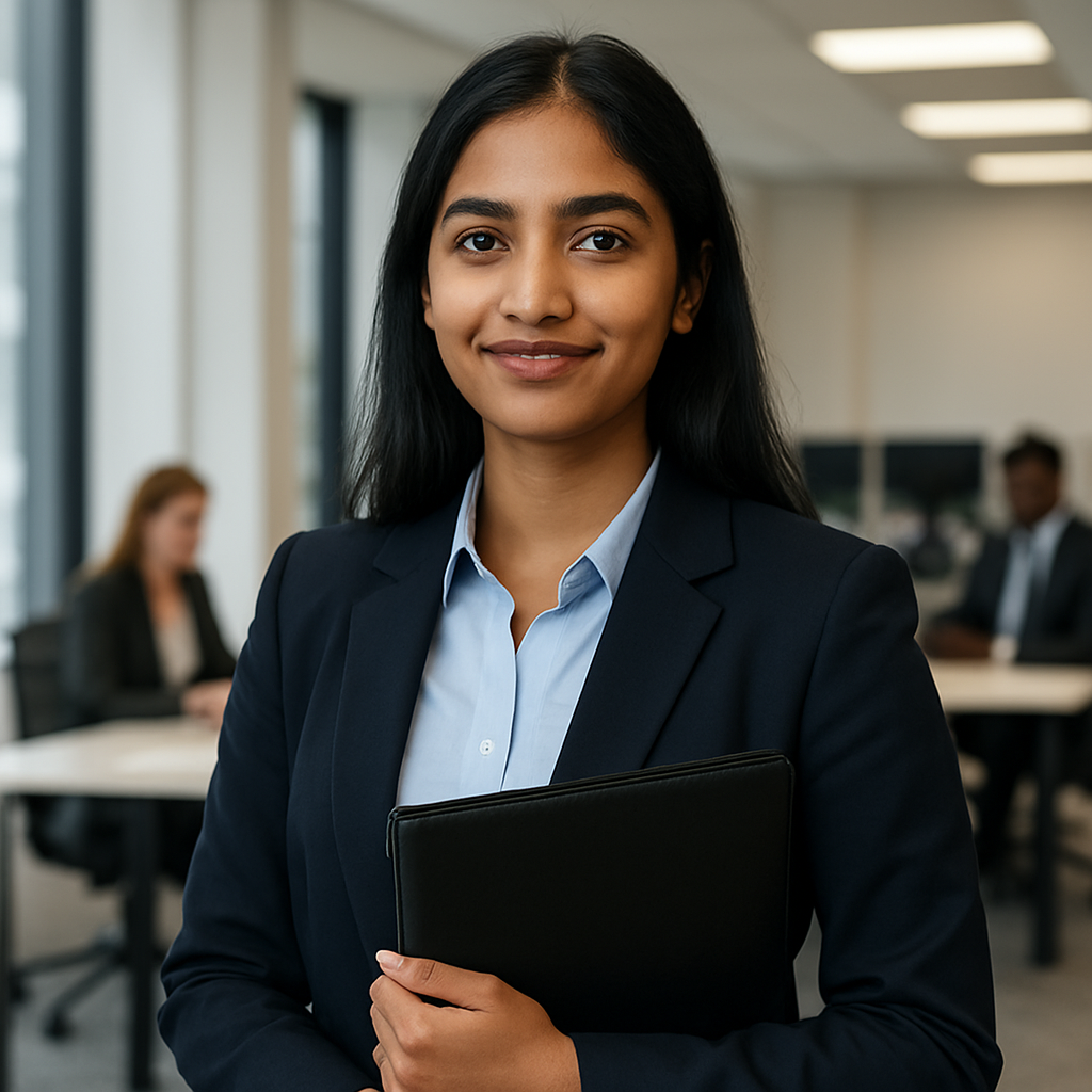 International graduate in a professional setting