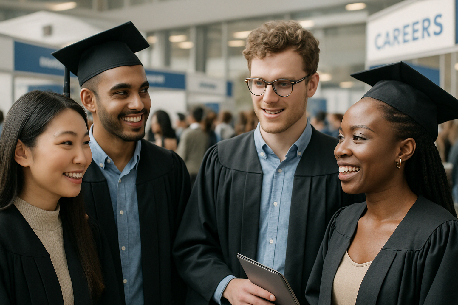 Graduates networking at a career fair