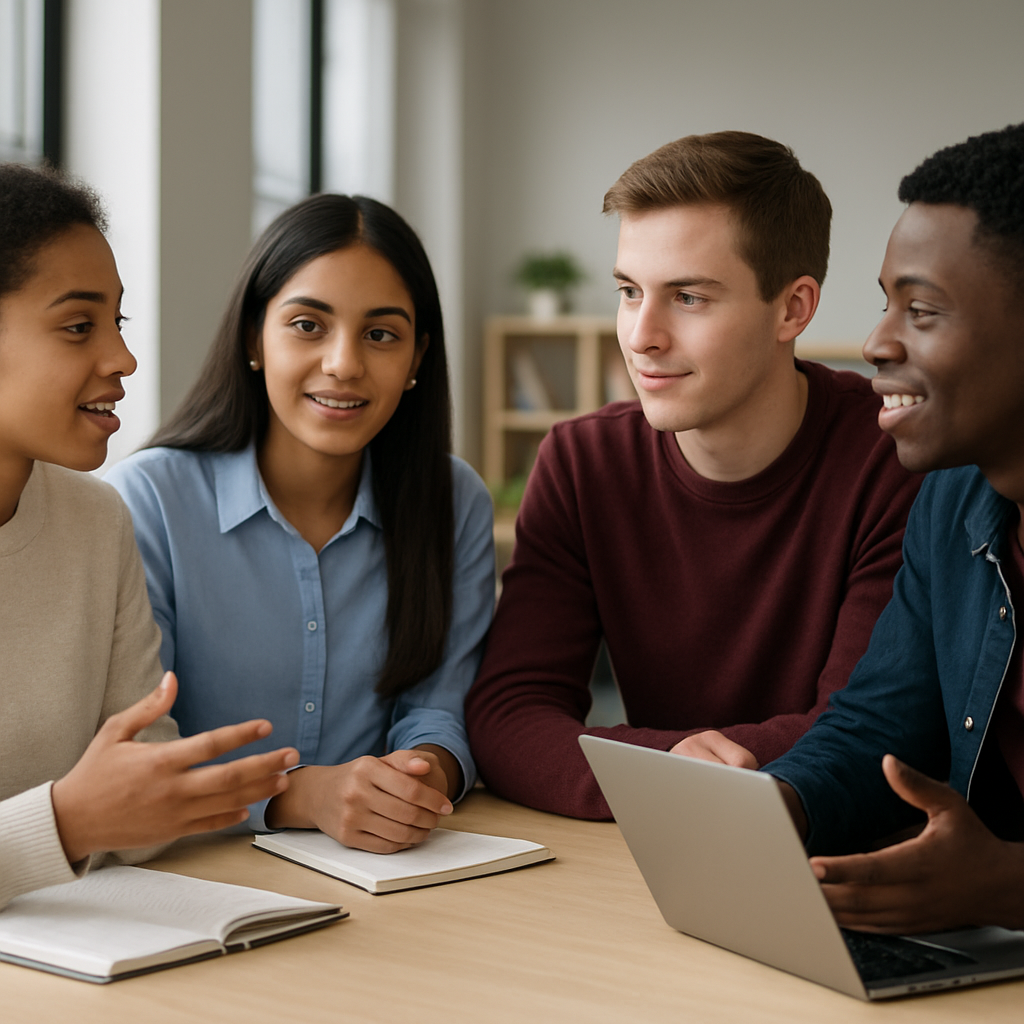 A diverse group of students discussing